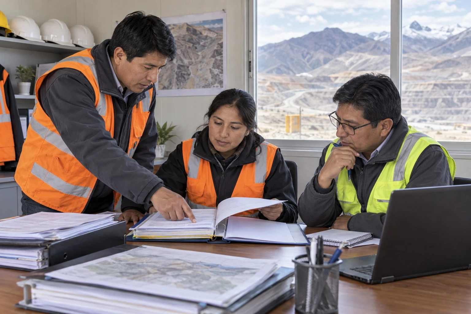 Foto referencial: equipo revisando documentación y procedimientos mineros